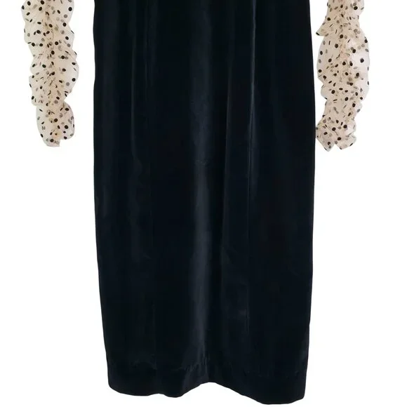 Doen Criselda Midi Dress Black Velvet Polka Dot Puff‎ Sleeve Heirloom Size 00 - Picture 7 of 12